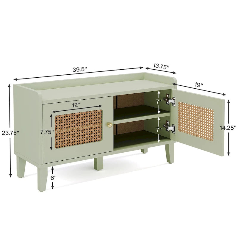 Wood 2-Tier Entryway Shoe Cabinet Bench with Doors for Living Room